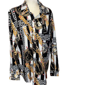 NWT Daupanzees Mens Dress Shirt Long Sleeve Luxury Design 70s Disco Club L
